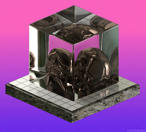 Гифка Череп в стеклянном кубе