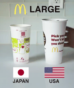 Гифка Большие порции Макдональдс в Японии и США