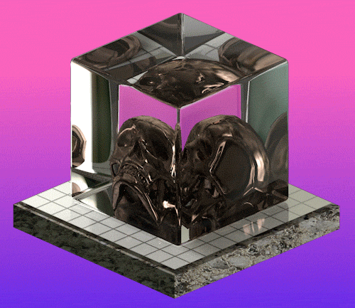 Гифка Череп в кристальном кубе