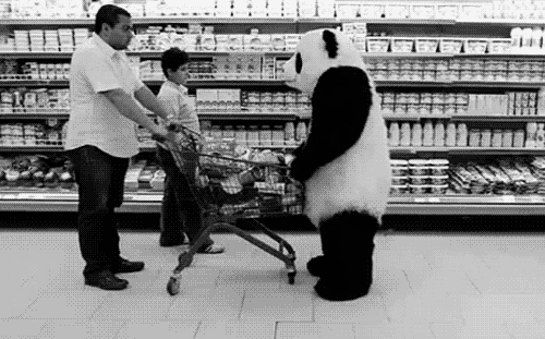 Гифка Грубая панда в супермаркете