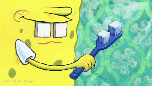 Гифка Спанч-Боб чистит зубы