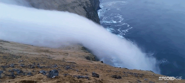 Гифка Туман сползает в море