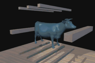 Гифка Манипуляции с моделью пластилиновой коровы