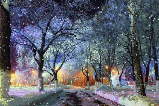 Гифка Зимний вечер в парке