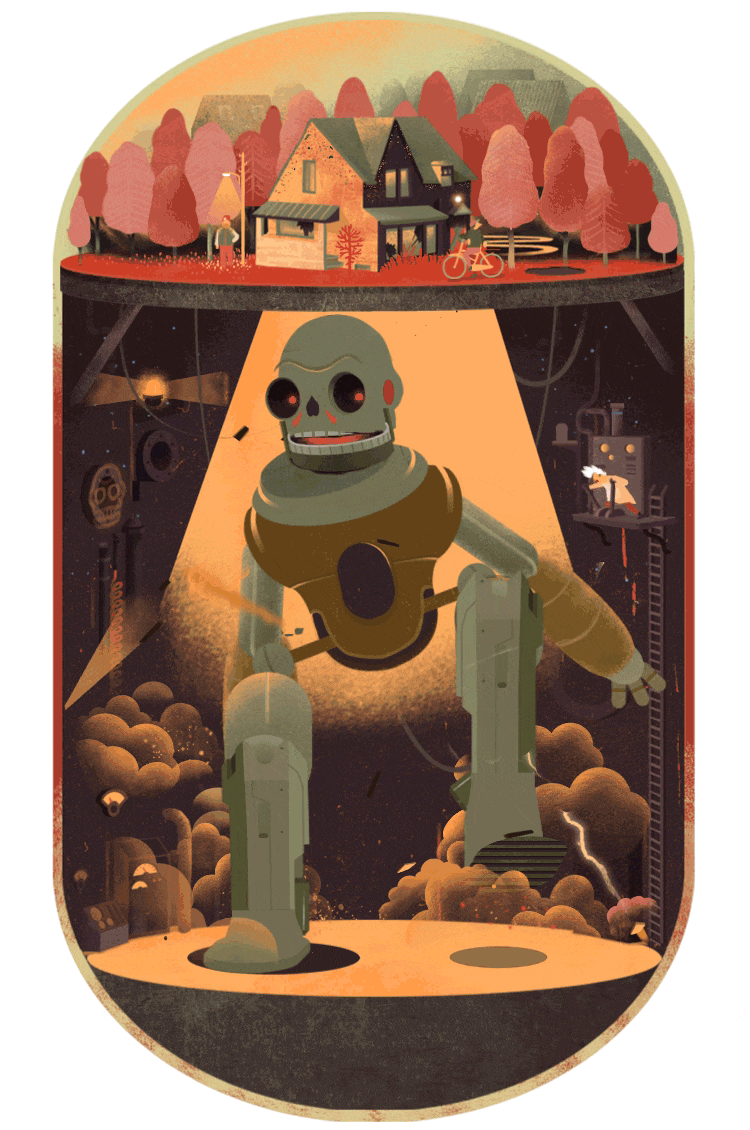 Гифка Робот в подземелье
