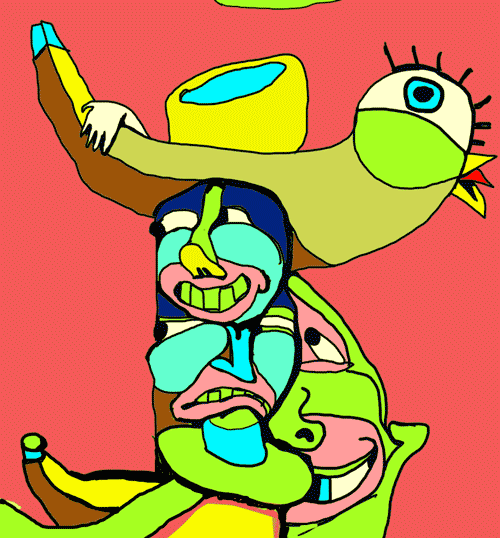 Гифка Банан, шляпа и птица
