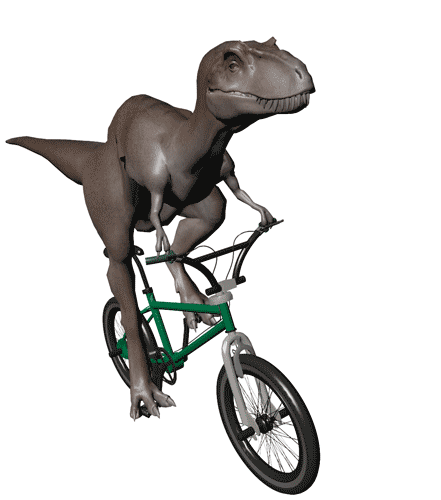 Гифка Динозавр на велосипеде
